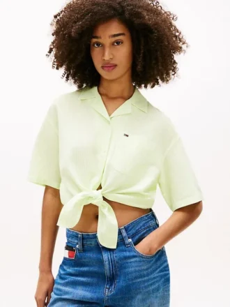 Tommy Jeans Hemd aus Leinenmischung mit Bindeband vorne