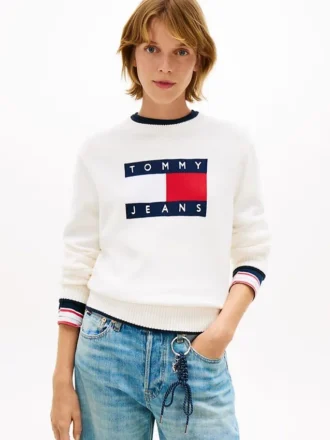 Tommy Jeans Pullover mit Flaggenlogo und Zierstreifen