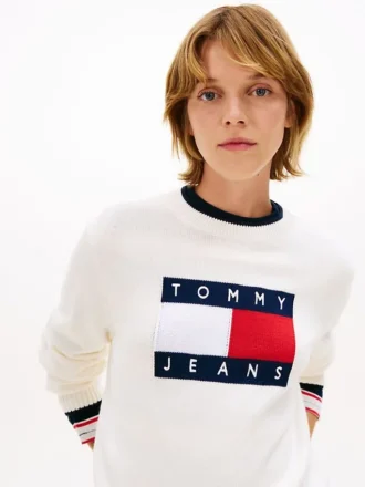 Tommy Jeans Pullover mit Flaggenlogo und Zierstreifen