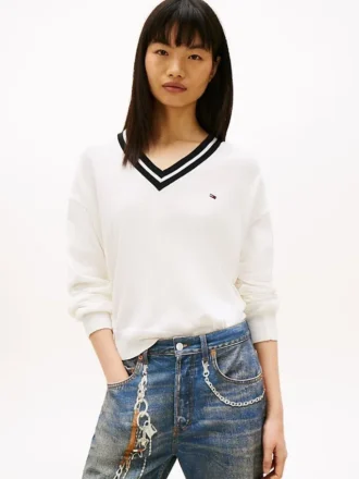 Tommy Jeans Pullover mit V-Ausschnitt und lockerer Passform