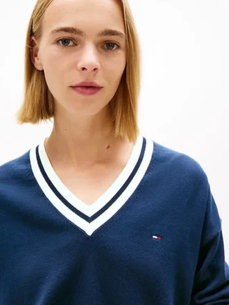 Tommy Jeans Pullover mit V-Ausschnitt und lockerer Passform