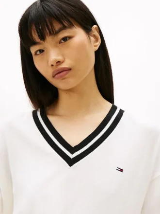 Tommy Jeans Pullover mit V-Ausschnitt und lockerer Passform