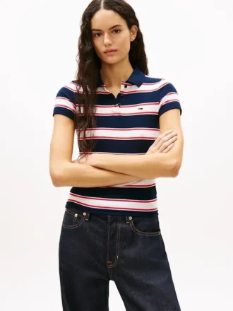 Tommy Jeans Slim Fit Polo aus Rippstrick