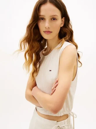 Tommy Jeans Top aus Leinenmischung mit seitlichen Bändern