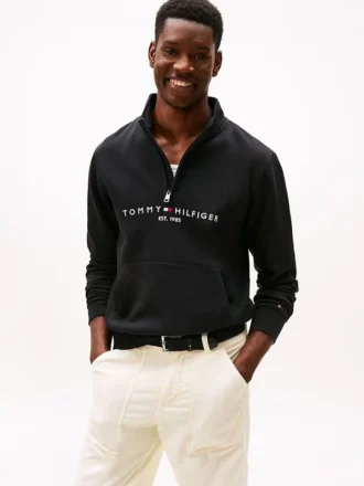 Tommy Logo Sweatshirt mit Viertelreißverschluss