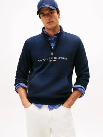 Tommy Logo Sweatshirt mit Viertelreißverschluss