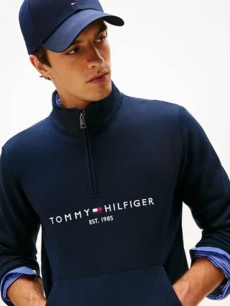 Tommy Logo Sweatshirt mit Viertelreißverschluss
